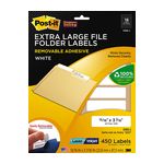 Post-it Extra Large Filing Labels 2100-J, 15/16 in x 3 7/16 in (23,8 mm x 87,3 mm) White 18 labels/sht, 25 shts/pk