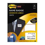 Post-it Name Badge Labels 2800-M, 2 1/3 in x 3 3/8 in (59,2 mm x 85,7 mm) White 8 labels/sht, 20 shts/pk