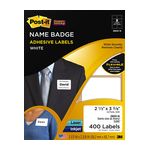 Post-it Name Badge Labels 2800-N, 2 1/3 in x 3 3/8 in (59,2 mm x 85,7 mm) White 8 labels/sht, 50 shts/pk