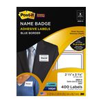 Post-it Name Badge Labels 2800-O, 2 1/3 in x 3 3/8 in (59,2 mm x 85,7 mm) Blue Border 8 labels/sht, 50 shts/pk