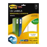 Post-it ID Labels 2500-I, 1 in x 2 5/8 in (25,4 mm x 66,6 mm ) White 30 label/sht, 25 shts/pk