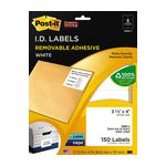 Post-it White ID Labels, 2500-J, 3 1/3 in x 4 in (84,6 mm x 101 mm) White 6 labels/sht, 25 shts/pk