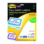 Post-it Full Sheet Labels 2500-L, 8 1/2 in x 11 in (215 mm x 279 mm) White 1 label sheet 25 shts/pk