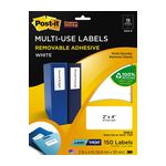 Post-it Multi-Use Labels 2500-N, 2 in x 4 in (50,8 mm x 101 mm) White 10 labels/sht 15 shts/pk