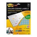 Post-it Color-Coding Labels 2700-N, 3/4 in diameter (19 mm) Assorted Neon 120 labels/sht 15 shts/pk
