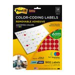 Post-it Color-Coding Labels 2700-O, 3/4 in (19 mm) Assorted Primary 120 labels/sht, 15 shts/pk