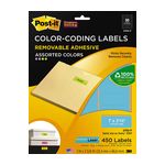 Post-it Color-Coding Labels 2700-P, 1 in x 2 5/8 in (25,4 mm x 66,6 mm) Assorted Neon 30 labels/sht 15 shts/pk