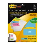 Post-it Color-Coding Labels 2700-W, 2 in x 4 in (50,8 mm x 101 mm) Assorted Neon 10 labels/sht, 15 shts/pk