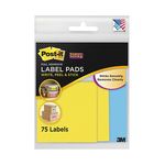 Post-it Label Pads 2900-BY, 2 7/8 in x 2 7/8 in (73 mm x 73 mm) Blue, Yellow 25 labels/pd, 3 pd/pk