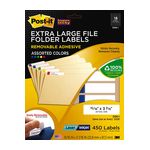 Post-it Extra Large Filing Labels 2100-I, 15/16 in x 3 7/16 in (23,8 mm x 87,3 mm) Assorted Primary 18 label/sht 25 shts/pk