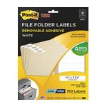 Post-it Filing Labels 2100-L, 2/3 in x 3 7/16 in White 30/sht, 5 shts/pk