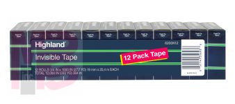 3M Highland Invisible Tape 6200K12  3/4 in x 1000 in (19 mm x 25.4 m) 12 Pack