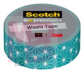 3M Scotch Expressions Washi Tape C314-P98  .59 in x 393 in (15 mm x 10 m) Teal White Stars