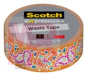 3M Scotch Expressions Washi Tape C314-P106  .59 in x 393 in (15 mm x 10 m) Tangerine Paisley