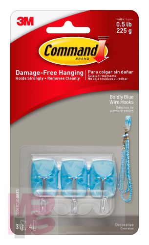 3M Command Boldly Blue Small Wire Hooks with Clear Strips 17067CLR-BBES