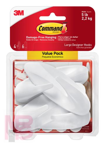 3M Command Designer Hooks Value Pack 17083-4ES  4 large hooks  6 large strips