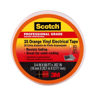 3M Scotch(R) #35 Orange Vinyl Electrical Tape, 10869-DL-5, 3/4 in x 66 ft x 0.007 in, 5/case