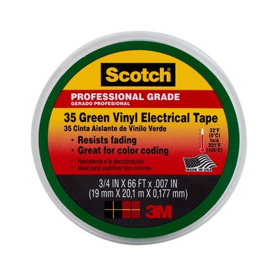3M Scotch(R) #35 Green Vinyl Electrical Tape, 10851-DL-10, 3/4 in x 66 ft x 0.007 in, 10/case