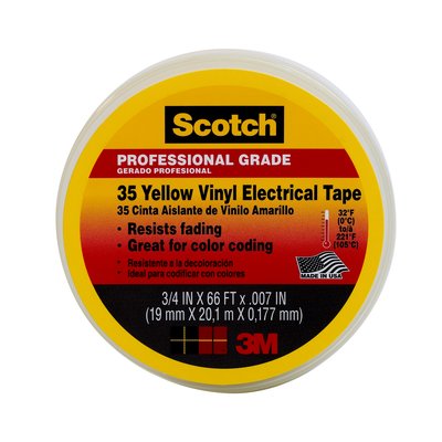3M Scotch(R) #35 Yellow Vinyl Electrical Tape, 10844-DL-5, 3/4 in x 66 ft x 0.007 in, 5/case