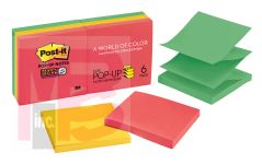 3M Post-it Super Sticky Pop-up Notes R330-6SSAN  3 in x 3 in  Assorted Colors  90 shts/pad  6 pads/pack