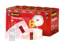 3M Scotch(R) Transparent Tape 600K6, Clear, 3/4 in. x 1000 in, 6 rolls per Package