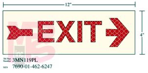 3M Photoluminescent Film 6900  Shipboard Sign 3MN119PL 12 in x 4 in EXIT W/RGT ARW 10/pkg