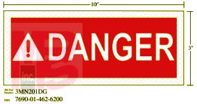 3M Diamond Grade Safety Sign 3MN201DG "DANGER"  10 in x 3 in 10 per package