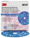 3M Hookit Blue Abrasive Disc Multi-hole36157 5 in80 50 discs per box 4 boxes per case