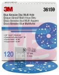 3M Hookit Blue Abrasive Disc Multi-hole36159 5 in120 50 discs per box 4 boxes per case