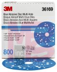 3M Hookit Blue Abrasive Disc Multi-hole36169 5 in800 50 discs per box 4 boxes per case